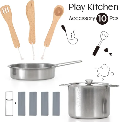 Miniatura 4 de Cocina de juego de madera para niños, juguetes de madera de altura ajustable, set de juego de cocina para niños, juguetes de cocina de diseño