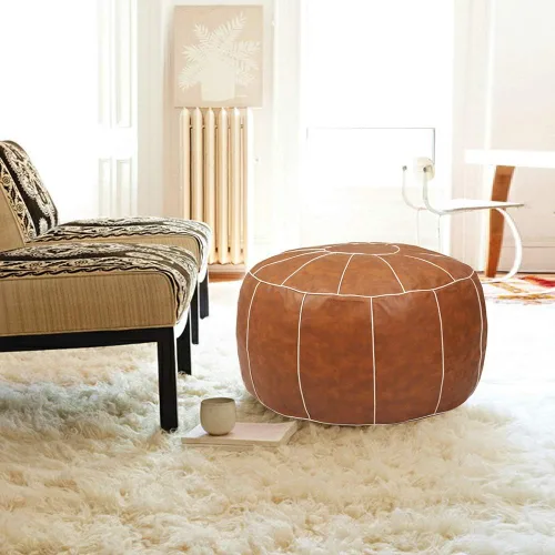 Miniatura 2 de Puf decorativo para pies, taburete redondo de cuero sin relleno, cojín otomano de almacenamiento o para descansar tus pies, silla de suelo, pie