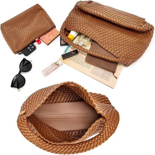 Miniatura 5 de PS PETITE SIMONE Bolso de mano tejido para mujer, bolso grande tejido de cuero, bolso trenzado, bolso tejido color avellana