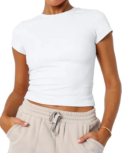 Miniatura 18 de Camisetas básicas de manga corta con cuello redondo para mujer de verano Y2K, lindas para salir, camisetas estilo bebé
