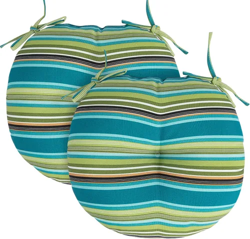 Miniatura 19 de FUNHOME Juego de 2 cojines para sillas bistró de 15"x15"x4", repelentes al agua, redondos, cojines para sillas de exterior con lazos, almohadillas