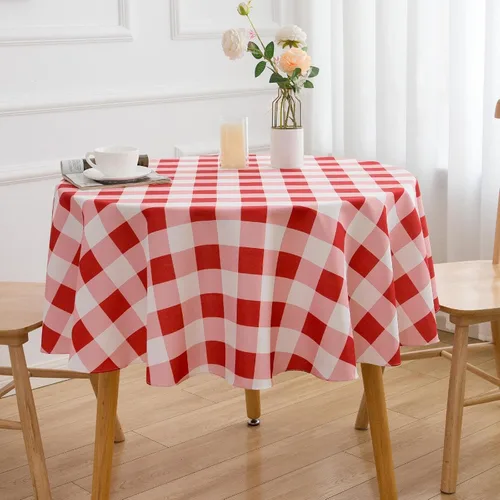 Miniatura 3 de Mantel redondo de 70 pulgadas a cuadros rojos y blancos de primavera, mantel de gingham para mesa - mantel de búfalo a cuadros de poliéster