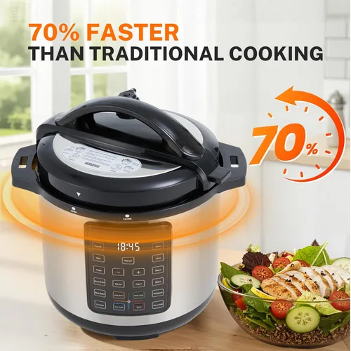 Miniatura 5 de Simple Deluxe 8QT - Olla a Presión Eléctrica Múltiple 16 en 1, Multi-Cocina Antiadherente de Acero Inoxidable para Hacer Yogur, Cocción Lenta