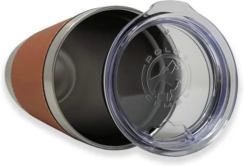 Miniatura 2 de LaserGram Vaso aislado al vacío de 20 onzas, bandera de México, grabado personalizado incluido (piel sintética, marrón oscuro)