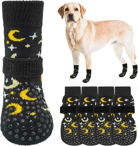 Miniatura 58 de SCENEREAL 6 piezas de calcetines antideslizantes para perros para prevenir lamido de patas para pavimento caliente/frío, calcetines de agarre
