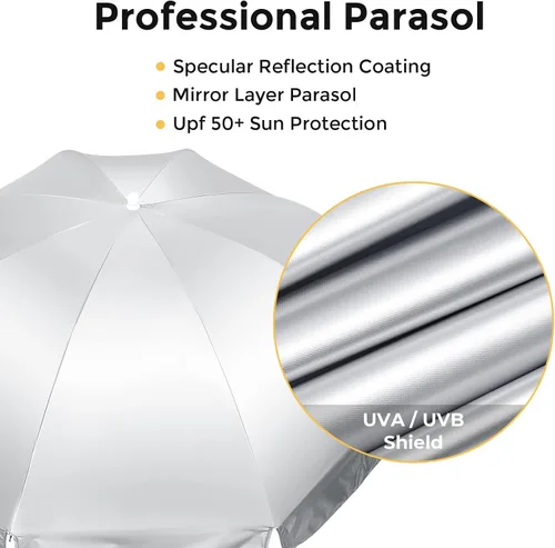 Miniatura 5 de Prospo Sombrilla para silla de playa con abrazadera ajustable universal, protección UV, sombrilla para exteriores, cochecitos, sillas de ruedas
