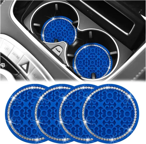 Miniatura 11 de Zpana – Portavasos para automóvil con diamantes de imitación, 4 unidades, 2.75 pulgadas, silicona con cristales de strass, tapetes antideslizantes