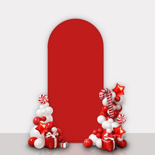 Miniatura 12 de AIBIIN Telón de fondo de pared de arco rojo de 2.6 x 6 pies, cubierta de fondo redondo para Navidad, día de San Valentín, color sólido, cubierta