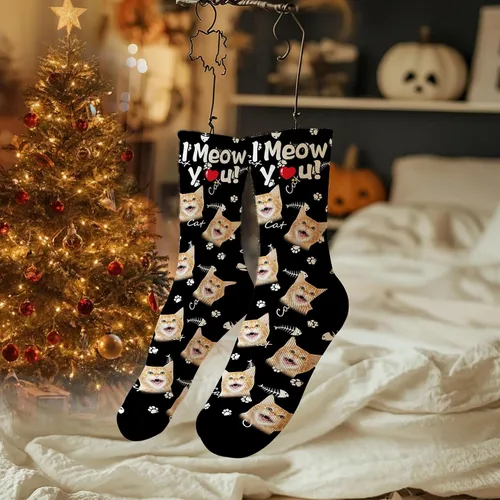 Miniatura 75 de Artsadd Calcetines personalizados para mujeres y hombres, amantes de los perros y gatos, regalos divertidos unisex personalizados
