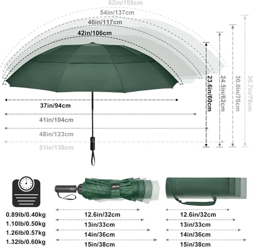 Miniatura 150 de G4Free Paraguas de golf grande de 42/46/54/62 pulgadas, paraguas compacto de viaje inverso, 10 varillas, resistente al viento para lluvia, doble