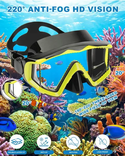 Miniatura 3 de Máscara de buceo Anti-niebla Natación Snorkel máscara adecuada para adultos Buceo Natación Snorkel Gafas Máscaras Amarillo Negro