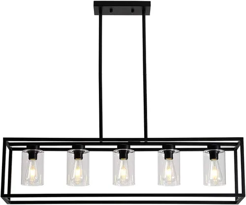 Miniatura 9 de 5 luces de isla de iluminación de níquel cepillado para comedor, lámpara colgante de granja moderna isla de cocina, iluminación lineal de granja