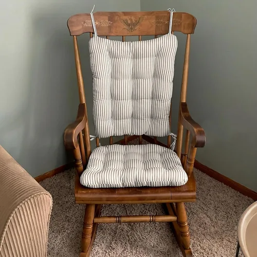Miniatura 8 de Barnett Home Decor Ticking Stripe - Cojines para silla mecedora, extra grandes, almohadilla de asiento y respaldo con lazos, reversible, relleno