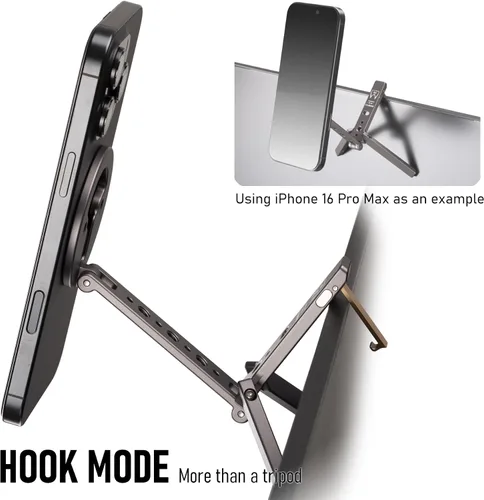 Miniatura 5 de Trípode magnético ultracompacto para iPhone Diseño de gancho plegable, 20 imanes N52, zapata fría y tornillo de 1/4 pulgadas, soporte