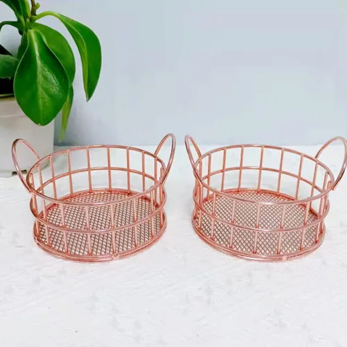 Miniatura 3 de 5 cestas redondas de metal para almacenamiento, organizador de mesa versátil para artículos de tocador de maquillaje y cestas de alambre más