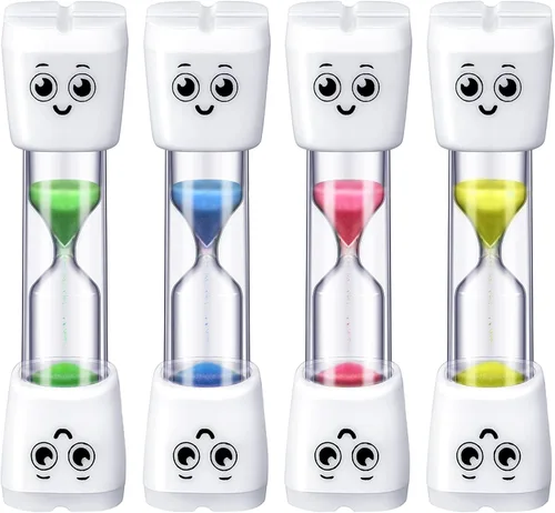 Weewooday Temporizador de cepillo de dientes de 4 piezas, temporizador de arena de 2 minutos, patrón de sonrisa, cepillado de dientes para un