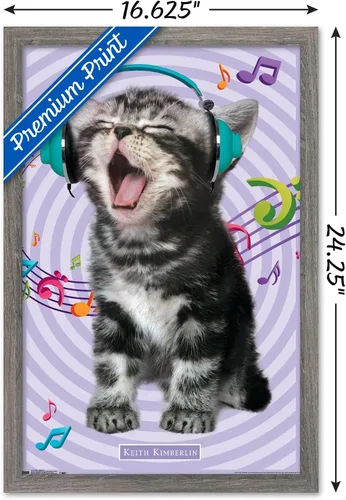 Miniatura 3 de Trends International Keith Kimberlin - Gato - Póster de pared cantando, 14.725 x 22.375 pulgadas, versión con marco de madera tipo granero