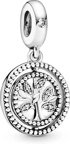 PANDORA Joyería colgante de árbol genealógico giratorio con circonita cúbica en plata de ley, Metal Esmalte, Circonita cúbica