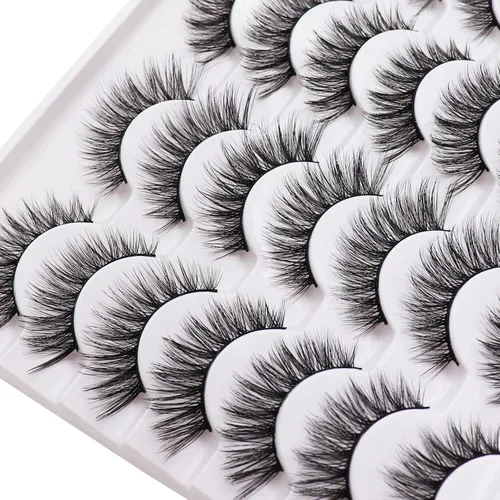 Miniatura 6 de Losha - Pestañas postizas de aspecto natural, paquete de pestañas postizas hechas a mano, pestañas de visón sintético, 14 pares de pestañas de ojo