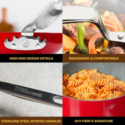 Miniatura 6 de Guy Fieri's Flavortown Juego de utensilios de cocina de cerámica de 2 piezas, sartenes antiadherentes de 10 y 12 pulgadas, utensilios de cocina