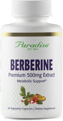 Paradise Herbs, Extracto de berberina, 500 mg, suplemento de berberina pura y potente, vegano, sin OMG, sin gluten, 60 cápsulas vegetarianas