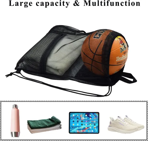 Miniatura 3 de Heavy Duty Drawstring Mesh Bag, Gym Backpack Sports String Bag with Bottle Holder for Balls, Swiming, Beach Toys