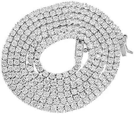 Miniatura 3 de White 3mm Solitaire One Row Tennis Link Bling Choker Necklace 18-24 Inch Chain Hip Hop