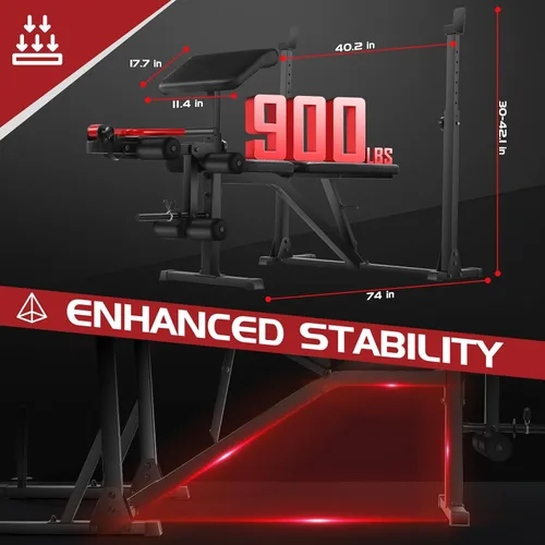Miniatura 3 de OPPSDECOR 900LBS Weight Bench Set with Squat Rack Preacher Curl Weight Bench with Leg Extension Bench Press Set Workout Bench for Home Gym Full Body