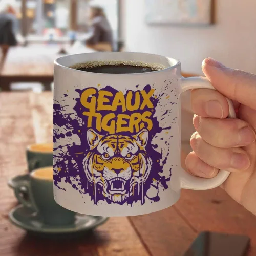 Miniatura 4 de Geaux Tigers Graffiti - Taza de café de cerámica, novedosa taza de regalo para café, té y bebidas calientes, 11 onzas, color blanco