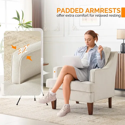 Miniatura 6 de VINGLI Juego de 2 sillas decorativas modernas de mediados de siglo, sillón tapizado beige, cómodos sillones de lectura, respaldo alto para sala