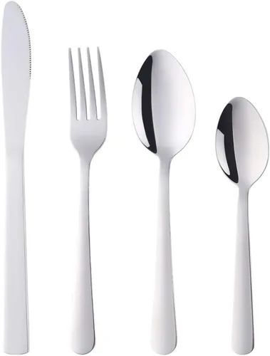 Miniatura 25 de BuyGo - Juego de cubiertos de acero inoxidable de 32 piezas, juego de 8 cubiertos, incluye cuchillo, tenedor, cuchara, cuchara de té para 8 personas