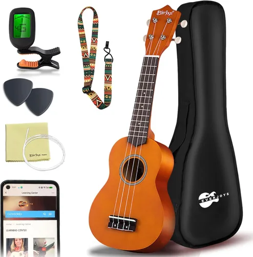 Miniatura 14 de Everjoys Paquete de ukelele soprano para principiantes de 21 pulgadas con clase en línea gratuita, bolsa de actuación, afinador digital, púas y paño