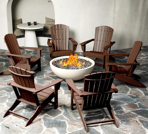 Miniatura 13 de BRIOPAWS - Juego de 2 sillas Adirondack Tamaño grande Silla para hoguera Plástico HDPE Para todo tipo de clima para terraza, al aire gris