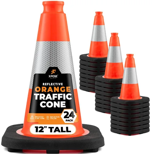 Miniatura 15 de Xpose Safety Conos de tráfico naranjas de 12 pulgadas con collar de 4 pulgadas, paquete de 4 conos de seguridad de plástico PVC multiusos