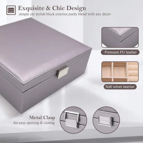 Miniatura 5 de ProCase - Joyero grande de cuero con dos niveles para organizar aretes, pulseras, anillos, relojes, para mujeres, niñas, regalo ideal para novia