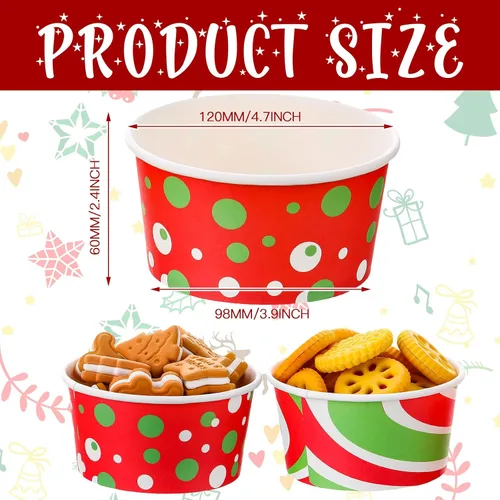 Miniatura 2 de Hotop Paquete de 72 unidades de tazas de aperitivos de Navidad de 16 onzas, tazas desechables para helado, tazas de papel para yogur, tazas