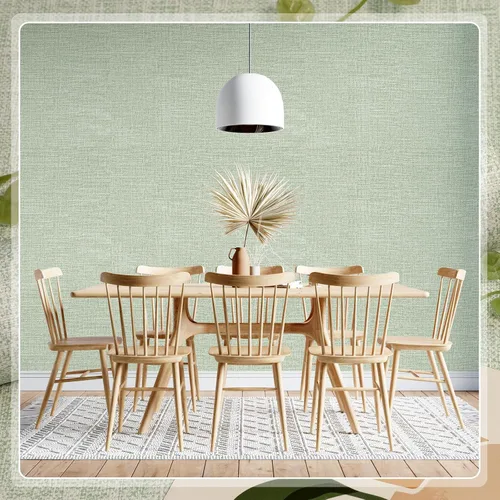 Miniatura 6 de Amiya Papel tapiz de tela de hierba 17.3"x80" Verde salvia despegar y pegar Papel de contacto de tela sintética de lino verde autoadhesivo removible