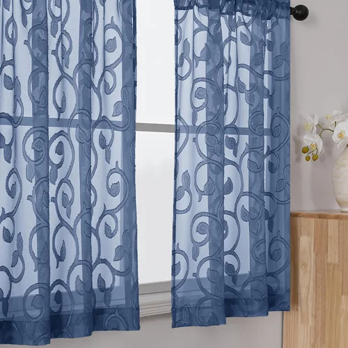 Miniatura 22 de OWENIE Furman - Juego de 2 paneles de cortinas traslúcidas negras de 24 pulgadas de largo, cortinas semitransparentes de jacquard ligeras y aireadas
