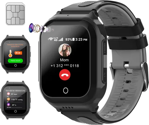 Wonlex - Reloj inteligente 4G para niños con tarjeta SIM, reloj inteligente GPS para niños, monitor de salud con temperatura, videollamadas, cámara,