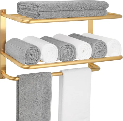 Toallero para baño, DEWVIE soporte de toalla de 23 pulgadas con barras para toallas, acero inoxidable SUS 304 estante para toallas de baño lavatorio