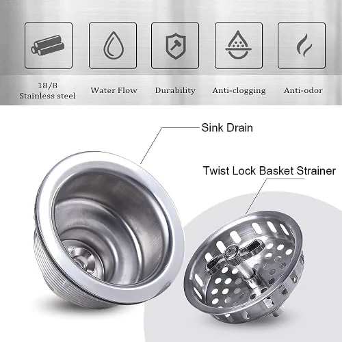 Miniatura 4 de 304 acero inoxidable fregadero de cocina Twist Lock cesta drenaje montaje w/latón tuercas - VARNAHOME