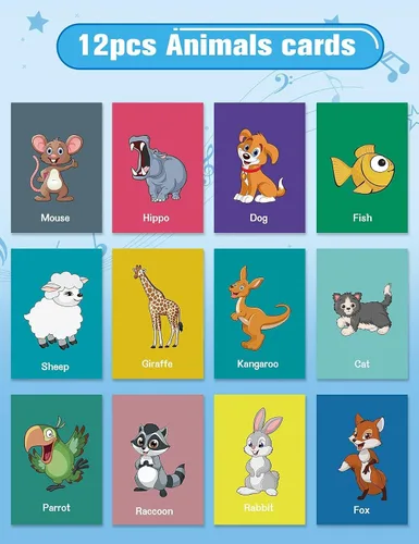 Miniatura 2 de Juguetes musicales de aprendizaje para bebés, alfombrilla de piano para jugar en el suelo para niños pequeños con tarjetas flash de animales, sonido