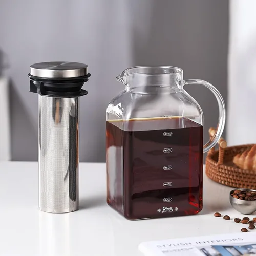 Miniatura 8 de Bincoo Cafetera de café frío de 40 onzas, cafetera helada y té con filtro fino de malla 600 para un sabor suave y bajo en ácido, jarra de vidrio