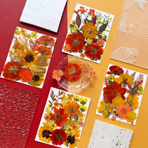 Miniatura 3 de MIKIYA 90 piezas de flores secas prensadas de otoño para resina, hojas florales secas de color naranja natural a granel para manualidades, moldes