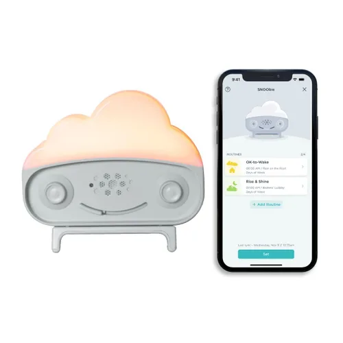 Miniatura 8 de Happiest Baby SNOObie - Máquina inteligente de ruido blanco, máquina de sonido portátil para bebés con luz nocturna, 12 sonidos relajantes para Gris