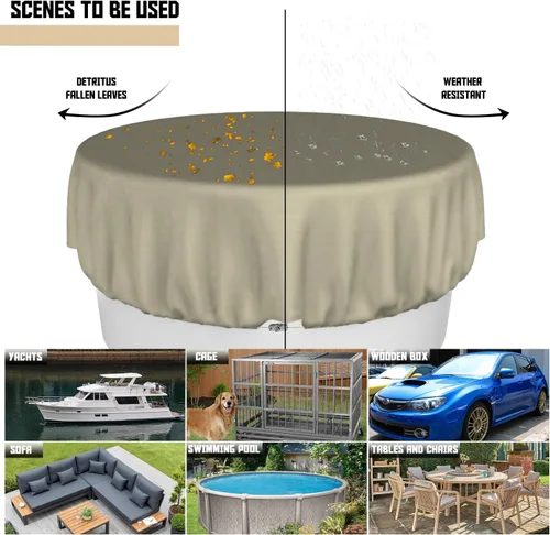 Miniatura 5 de Bynbbur Funda impermeable para muebles de patio de 13 pies con dobladillo de cuerda de alambre en todos los bordes, fundas redondas para piscina