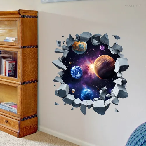 Miniatura 3 de 2 hojas de calcomanías de pared espaciales removibles 3D para despegar y pegar, calcomanías de pared y murales de vinilo galaxia espacio exterior