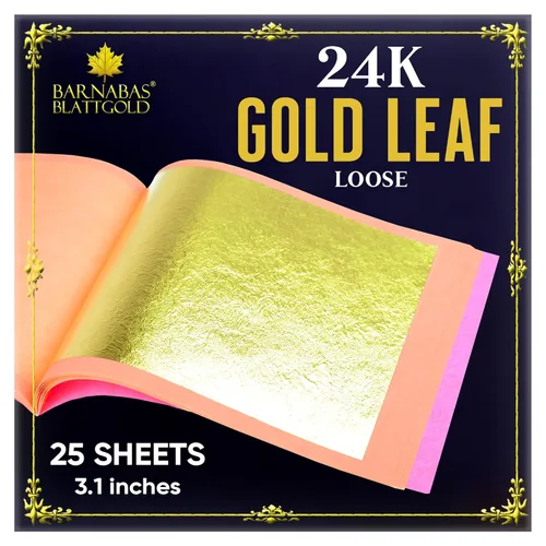 Miniatura 26 de Barnabas Blattgold Hoja de oro, oro real de 22 quilates [25 hojas, 3.1 pulgadas] - Patente de transferencia para pintura, artes y manualidades