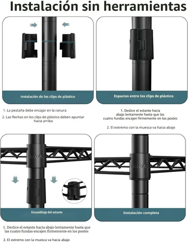 Miniatura 4 de SINGAYE Estante de almacenamiento con 3 estantes pequeños, estante de alambre, estante de metal, organizadores ajustables, estantes de Negro