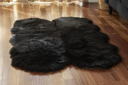 Miniatura 15 de Alfombra de piel sintética suave y sedosa, 2 x 3 pies, alfombra negra esponjosa, alfombra de piel de oveja, alfombra lanuda para sala de estar